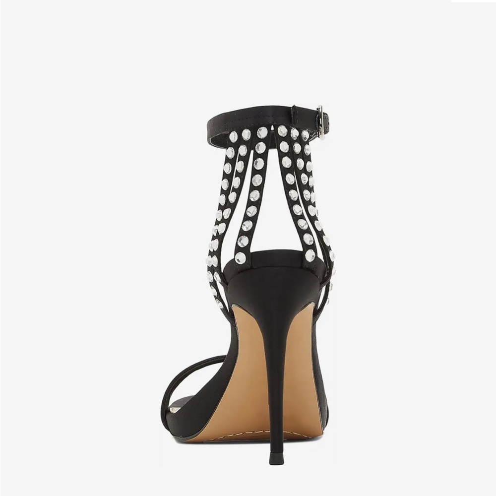 LIKE NEW VINCE CAMUTO DAPHERY RHINESTONE EMBELLISHED BLACK SATIN BRAZIL SIZE 7.5 - Picture 4 of 17